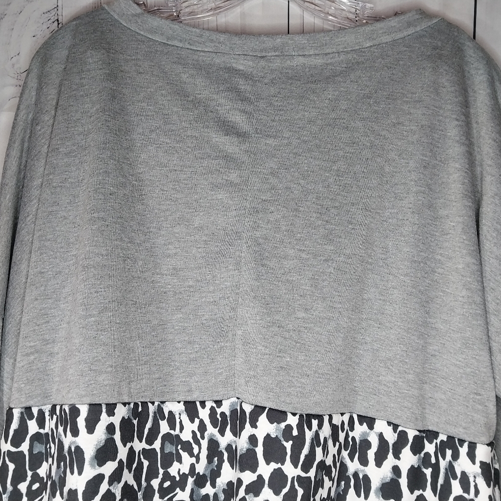 Misslook Gray and Black Women's V-Neck Oversized Babydoll boho Top - Picture 10 of 12